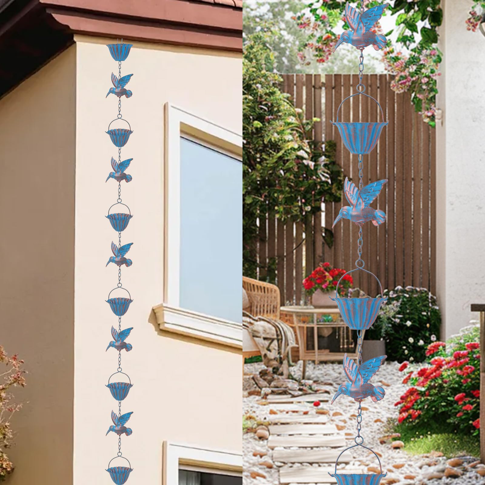 Hummingbird Metal Rain Chain for Gutters