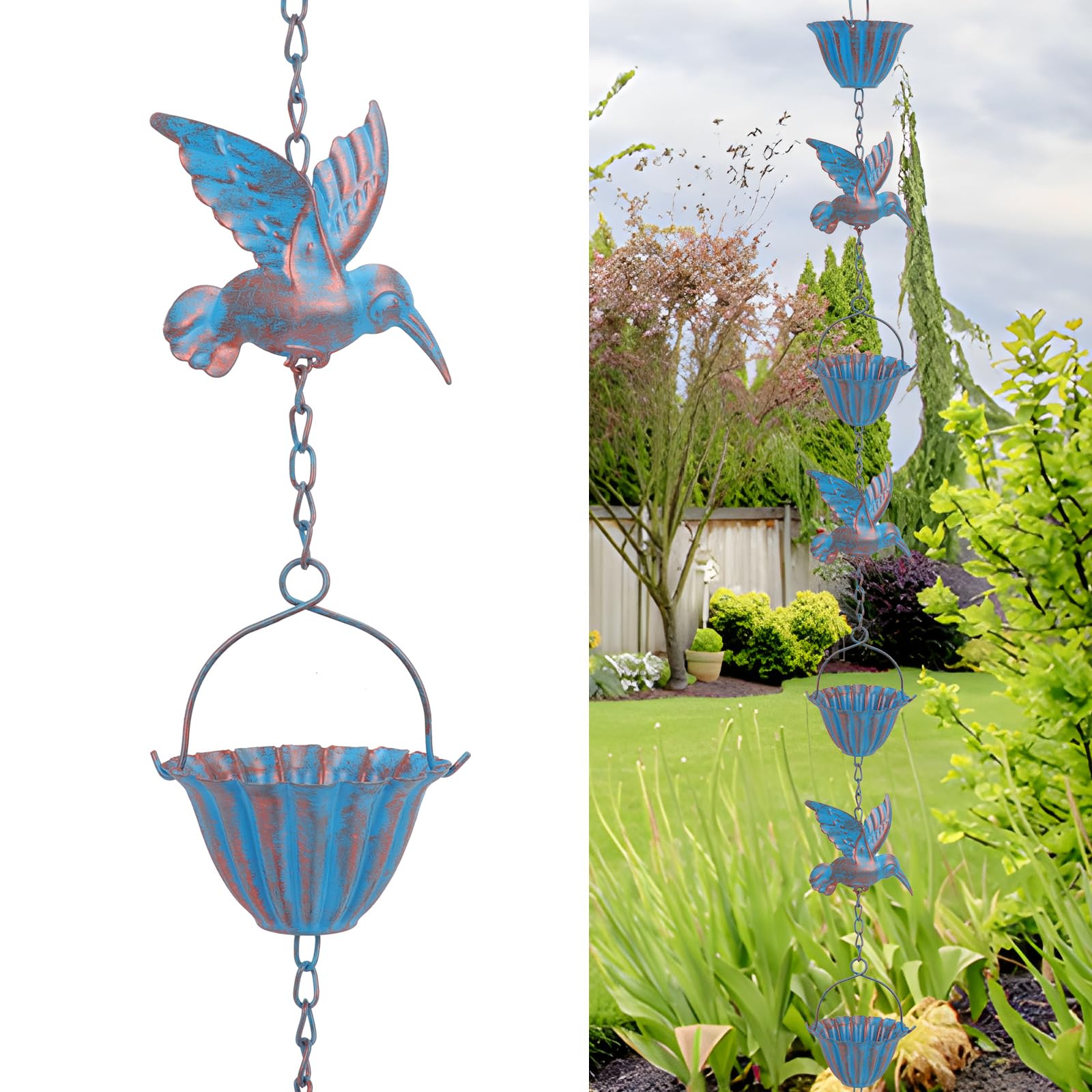 Hummingbird Metal Rain Chain for Gutters