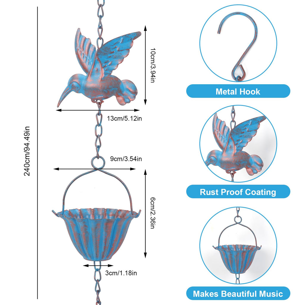 Hummingbird Metal Rain Chain for Gutters