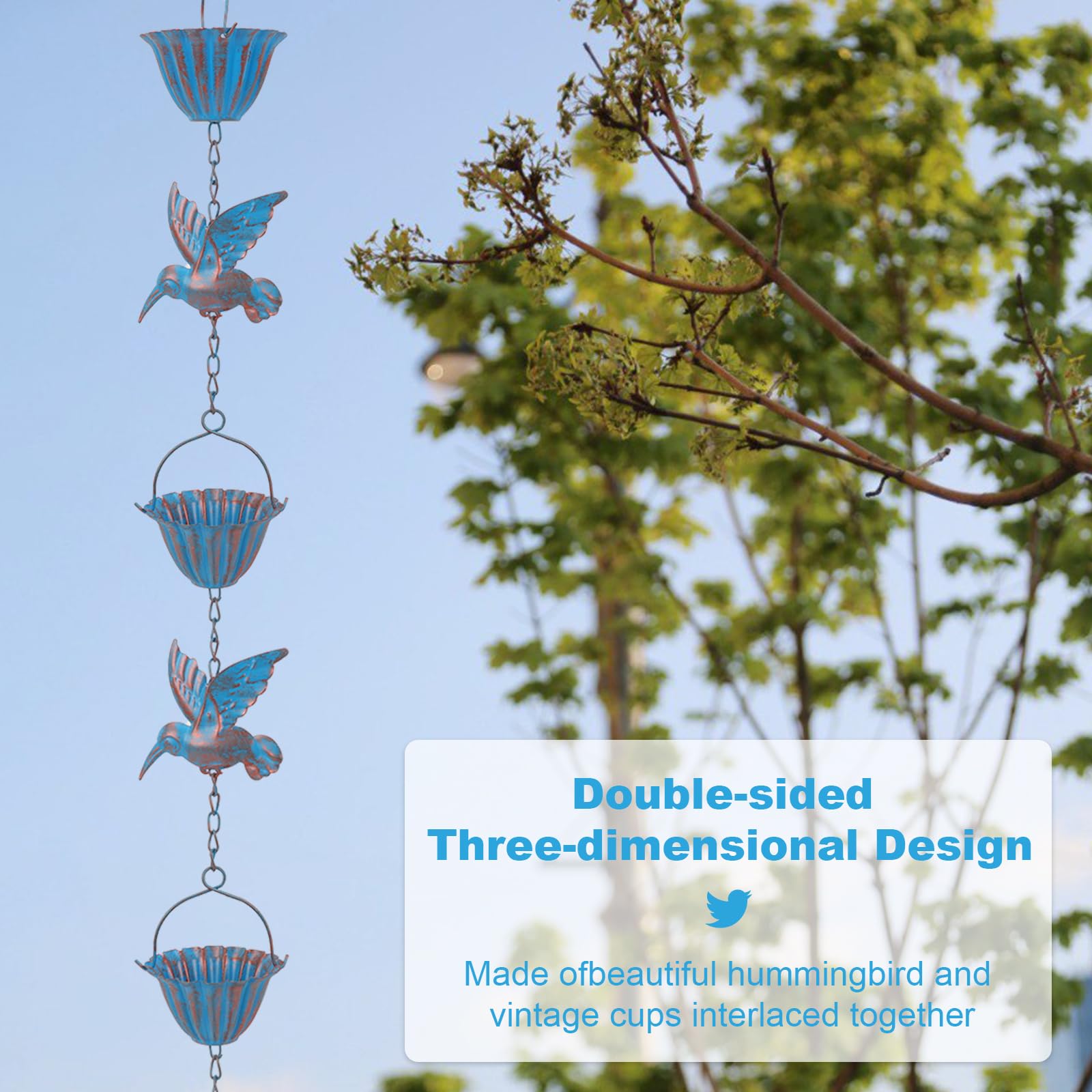 Hummingbird Metal Rain Chain for Gutters