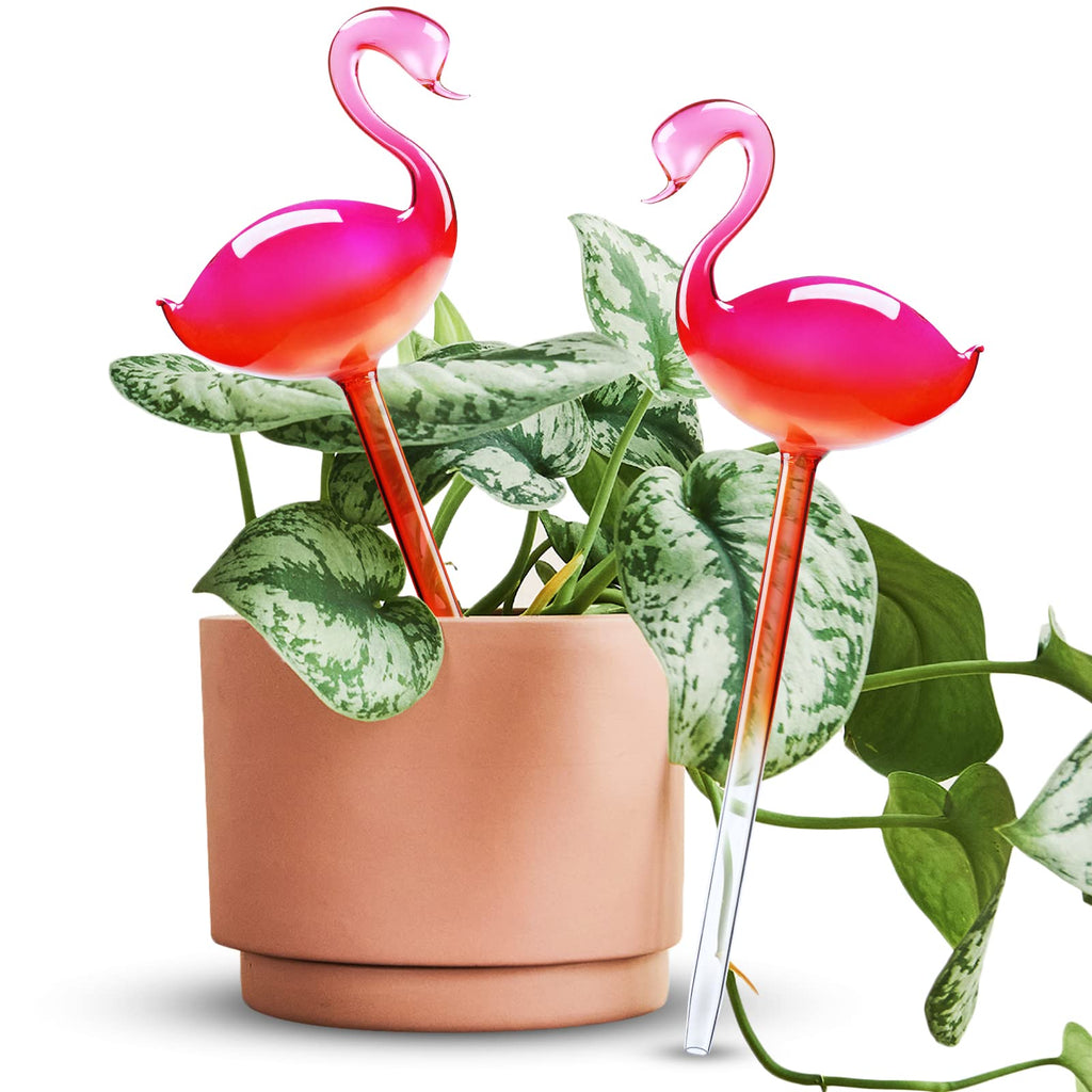 2-Piece Flamingo Glass Plant Watering Globes