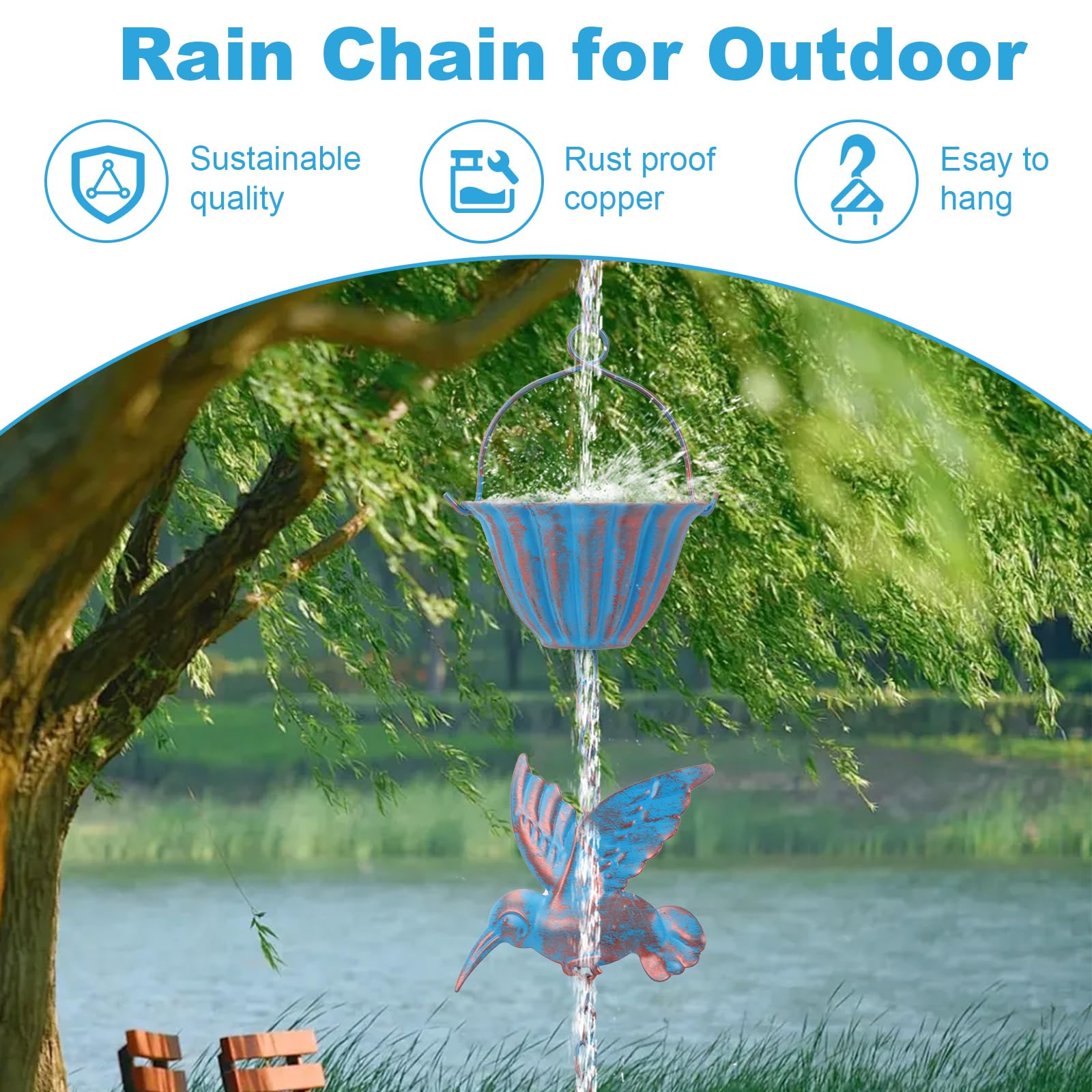 Hummingbird Metal Rain Chain for Gutters