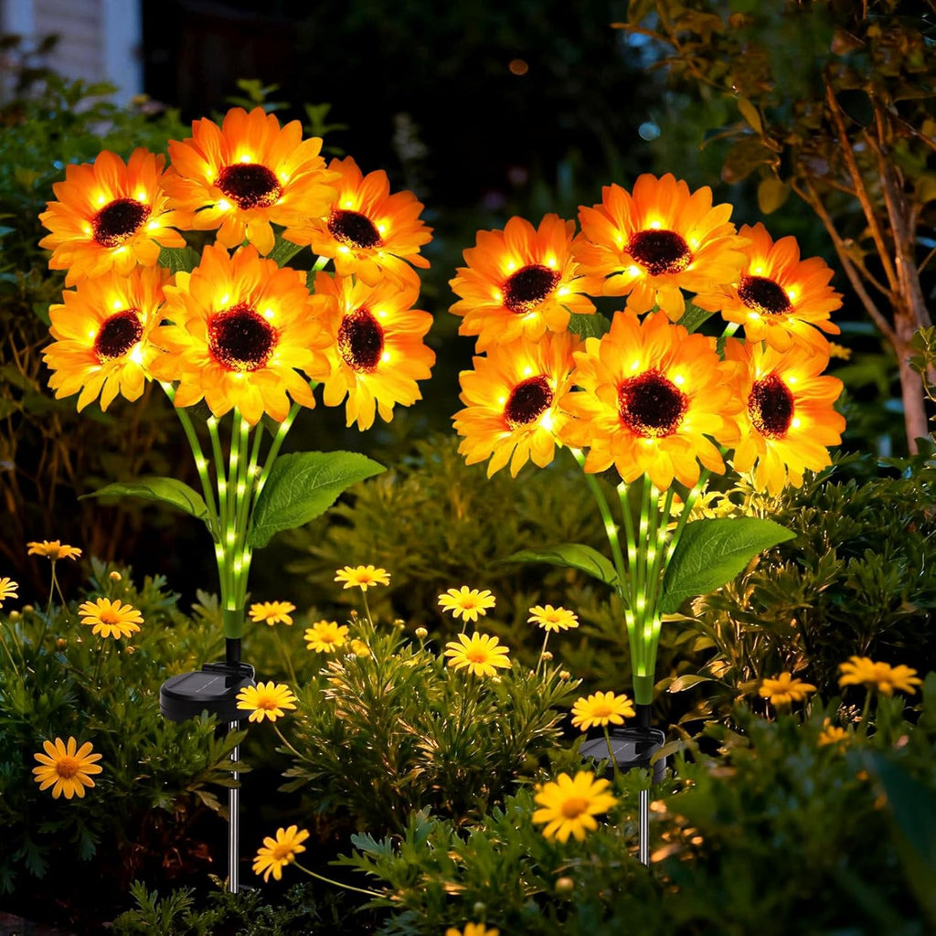 Solar Sunflower Garden Lights with Swaying Firefly Lights (2 Pack)