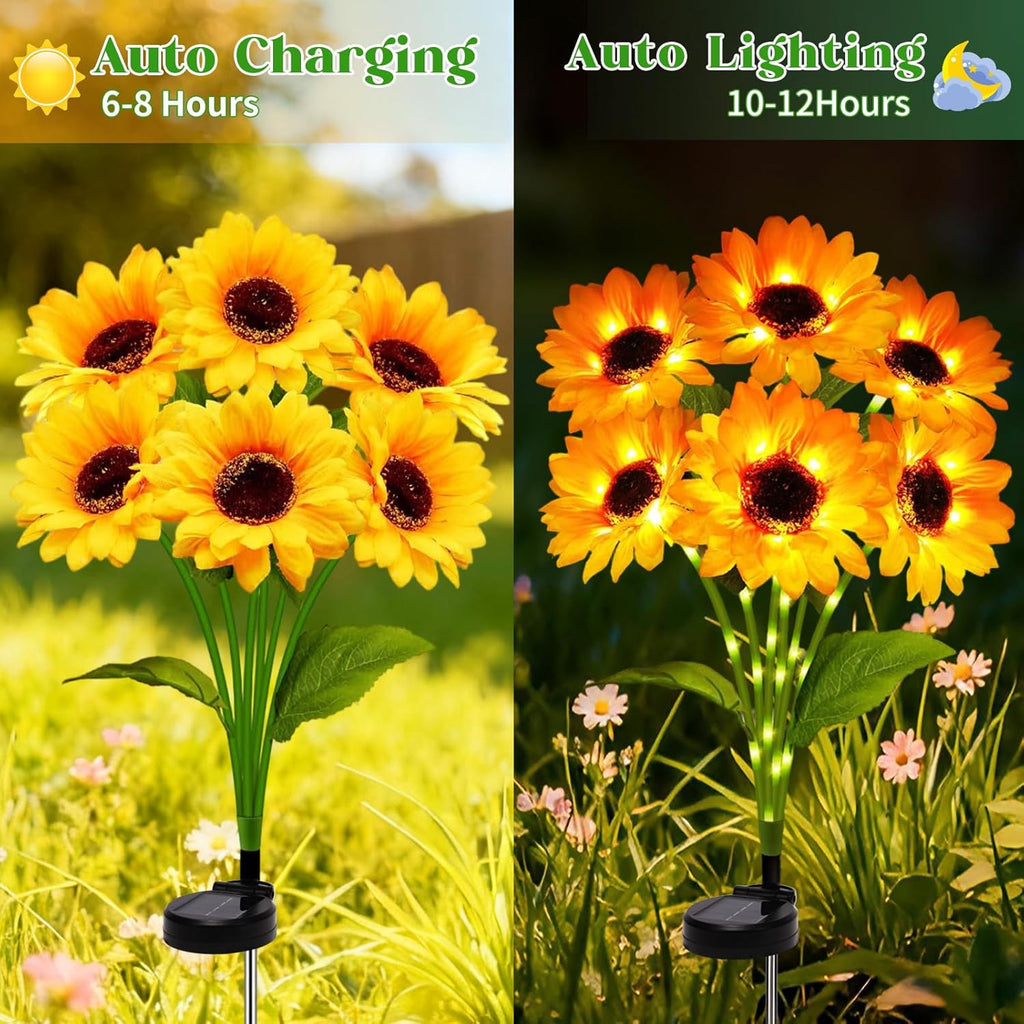 Solar Sunflower Garden Lights with Swaying Firefly Lights (2 Pack)