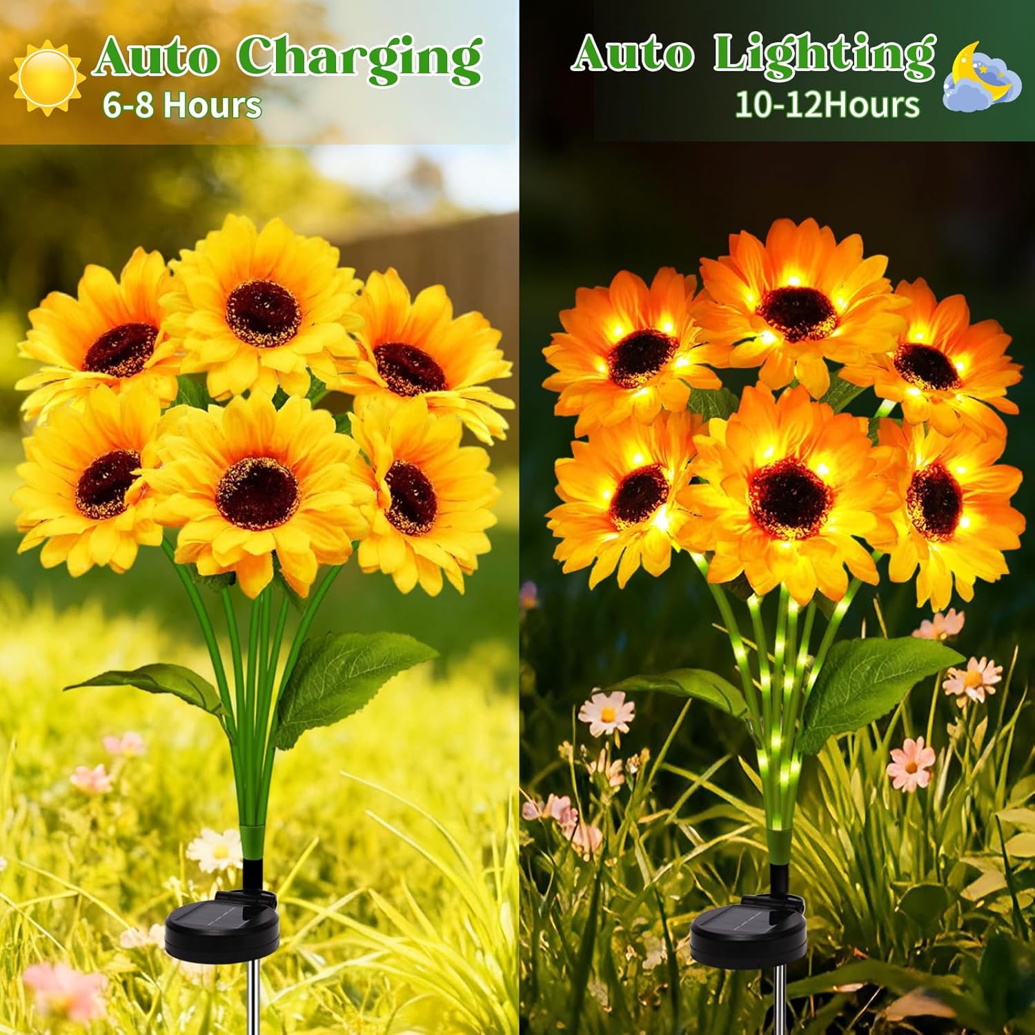 Solar Sunflower Garden Lights with Swaying Firefly Lights (2 Pack)