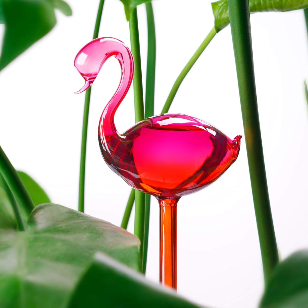 2-Piece Flamingo Glass Plant Watering Globes