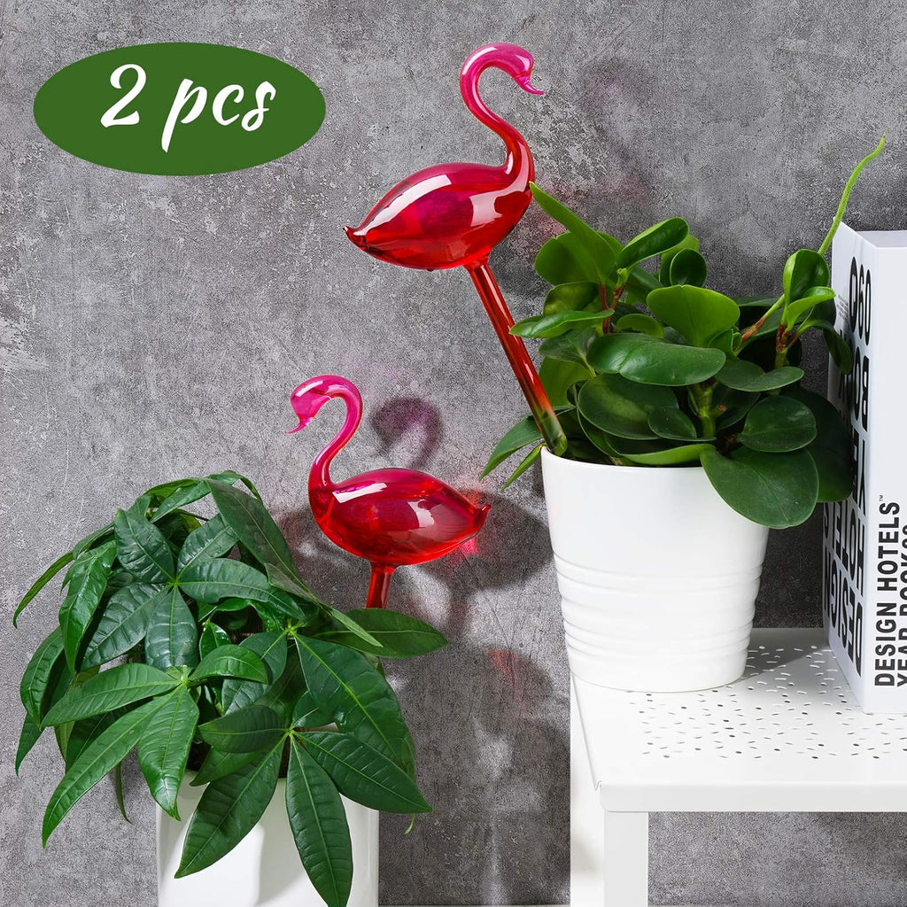 2-Piece Flamingo Glass Plant Watering Globes