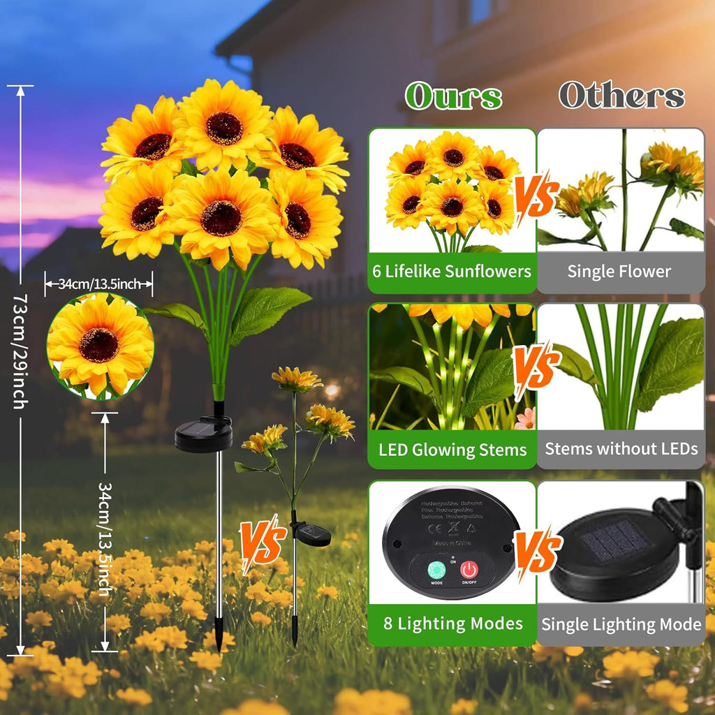 Solar Sunflower Garden Lights with Swaying Firefly Lights (2 Pack)